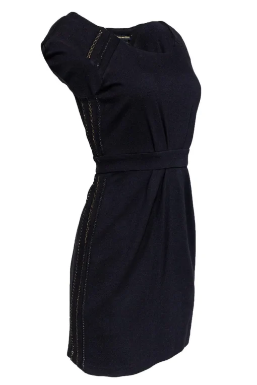 Cynthia Steffe - Black Sheath Dress w/ Chain & Mesh Details Sz 6