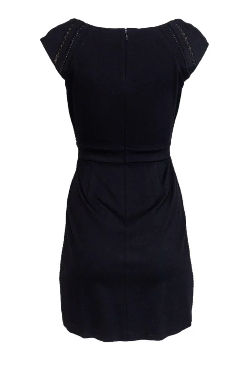Cynthia Steffe - Black Sheath Dress w/ Chain & Mesh Details Sz 6