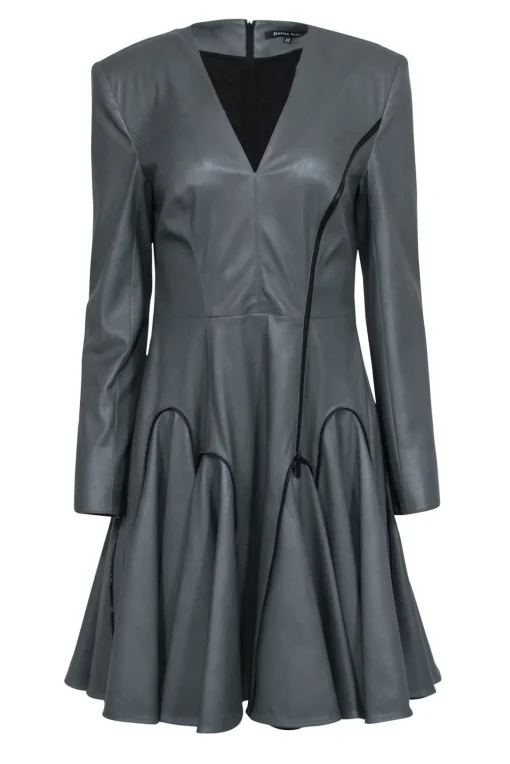 Dafna May - Green Faux Leather Long Sleeve Zipper Dress Sz XL