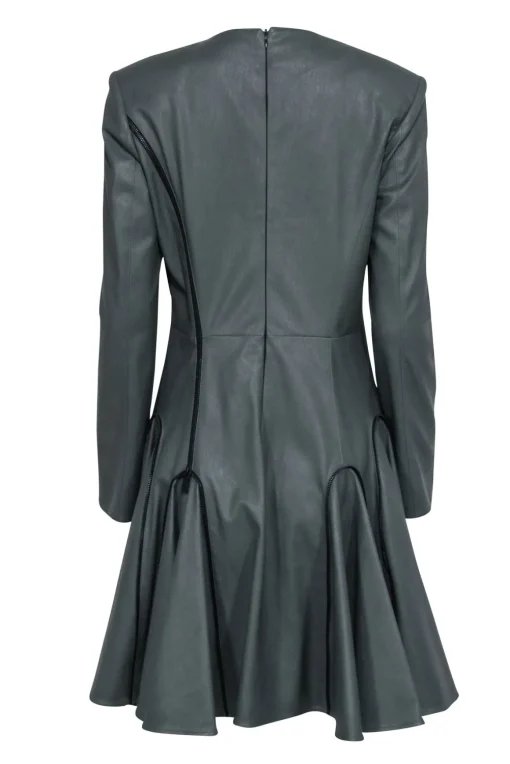Dafna May - Green Faux Leather Long Sleeve Zipper Dress Sz XL
