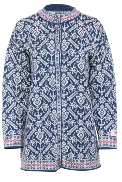 Dale of Norway - Blue & Cream Print Button Front Sweater Sz L