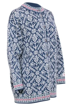 Dale of Norway - Blue & Cream Print Button Front Sweater Sz L