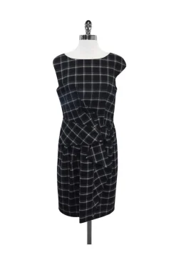 David Meister - Black & White Plaid Cap Sleeve Dress Sz 10