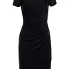 David Meister - Black Draped Short Sleeve Shift Dress Sz 4