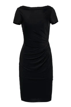 David Meister - Black Draped Short Sleeve Shift Dress Sz 4