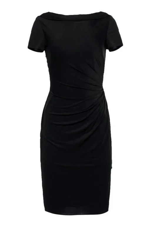 David Meister - Black Draped Short Sleeve Shift Dress Sz 4