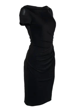 David Meister - Black Draped Short Sleeve Shift Dress Sz 4