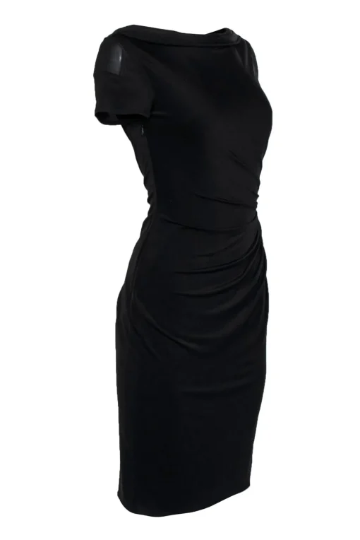 David Meister - Black Draped Short Sleeve Shift Dress Sz 4