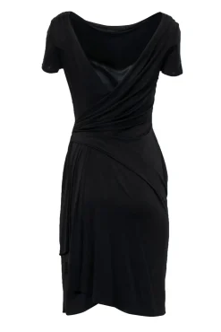 David Meister - Black Draped Short Sleeve Shift Dress Sz 4