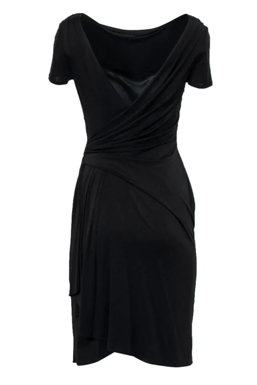 David Meister - Black Draped Short Sleeve Shift Dress Sz 4
