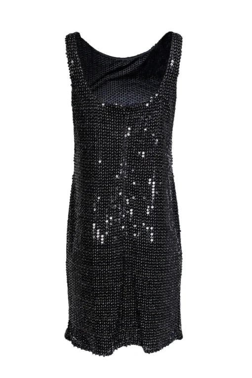 David Meister - Black Scoop-Back Sequin Tank Dress Sz 10