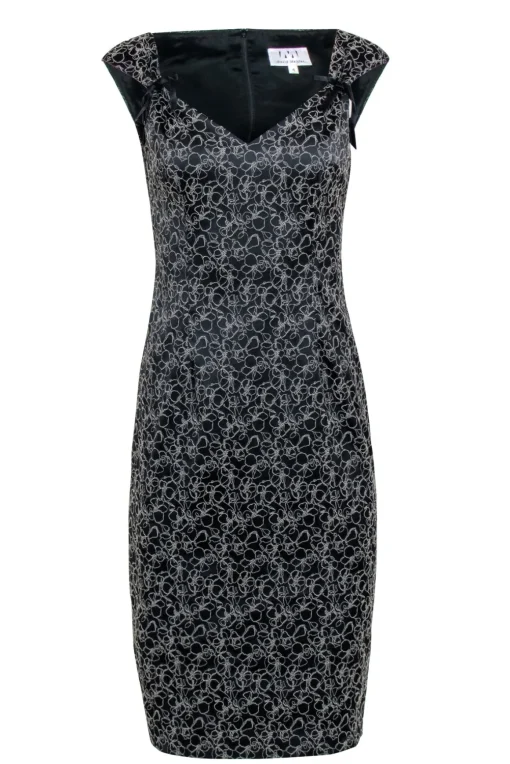 David Meister - Black Sleeveless Dress w/ White Floral Embroidery Sz 4