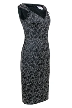 David Meister - Black Sleeveless Dress w/ White Floral Embroidery Sz 4