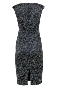 David Meister - Black Sleeveless Dress w/ White Floral Embroidery Sz 4