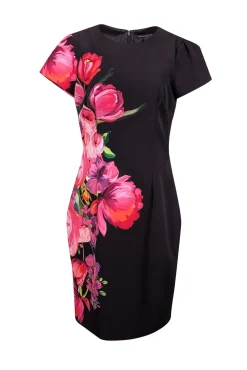 David Meister - Black w/ Pink Floral Print Sheath Dress Sz 12