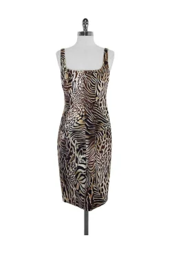 David Meister - Brown & Tan Animal Print Sleeveless Dress Sz 6