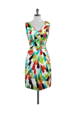 David Meister - Multicolor Print Cotton Sleeveless Dress Sz 4