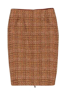 David Meister - Orange, Red, Yellow & Gold Tweed Pencil Skirt Sz 4