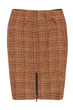David Meister - Orange, Red, Yellow & Gold Tweed Pencil Skirt Sz 4