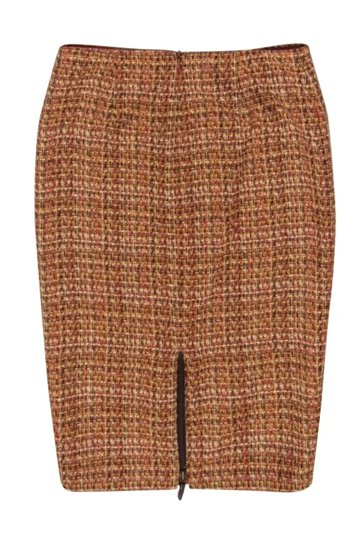 David Meister - Orange, Red, Yellow & Gold Tweed Pencil Skirt Sz 4