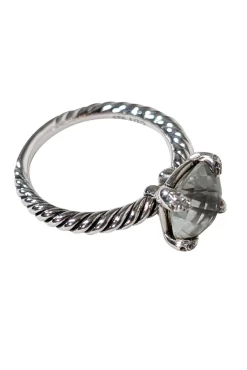David Yurman - Silver Braided Light Green Stone Ring Sz 5
