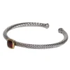 David Yurman - Sterling Silver Twisted Bangle w/ Deep Red Gem