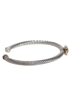 David Yurman - Sterling Silver Twisted Bangle w/ Deep Red Gem