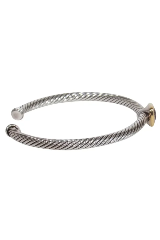David Yurman - Sterling Silver Twisted Bangle w/ Deep Red Gem