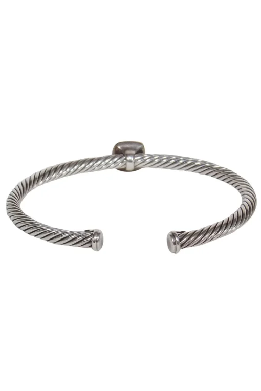 David Yurman - Sterling Silver Twisted Bangle w/ Deep Red Gem