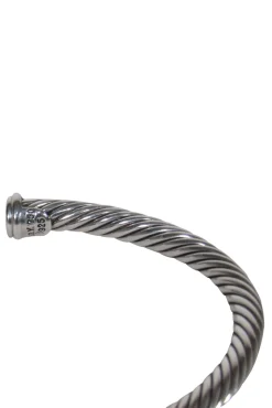 David Yurman - Sterling Silver Twisted Bangle w/ Deep Red Gem