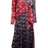 Delficollective - Green, Purple, Orange, & Pink Floral Print Wrap Bodice Dress Sz XS
