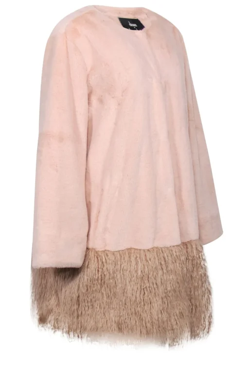 Dennis by Dennis Basso - Light Pink Faux Fur Clasp-Up Longline Coat w/ Fuzzy Hem Sz 2X