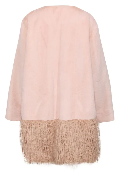 Dennis by Dennis Basso - Light Pink Faux Fur Clasp-Up Longline Coat w/ Fuzzy Hem Sz 2X