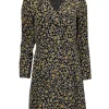 Derek Lam - Black & Tan Print Silk Ruffle Front Long Sleeve Dress Sz 4