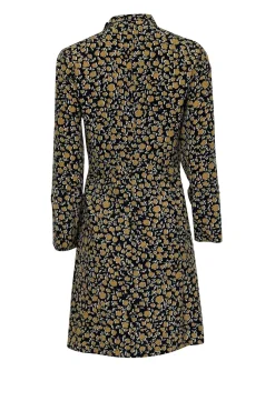Derek Lam - Black & Tan Print Silk Ruffle Front Long Sleeve Dress Sz 4