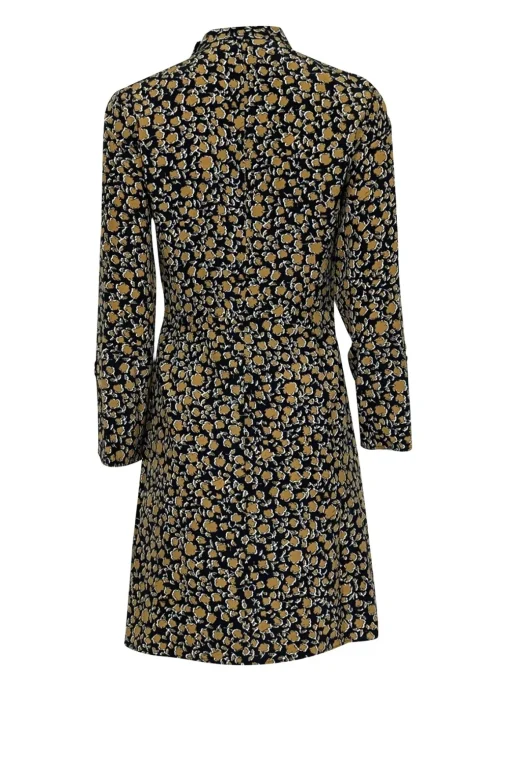 Derek Lam - Black & Tan Print Silk Ruffle Front Long Sleeve Dress Sz 4