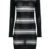 Derek Lam 10 Crosby - Black Sheer Mesh Striped Long Sleeve Dress Sz S