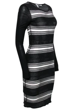 Derek Lam 10 Crosby - Black Sheer Mesh Striped Long Sleeve Dress Sz S