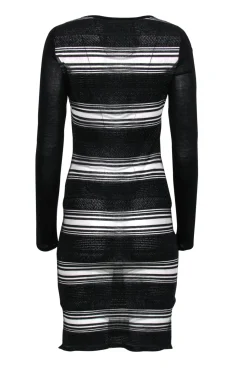 Derek Lam 10 Crosby - Black Sheer Mesh Striped Long Sleeve Dress Sz S