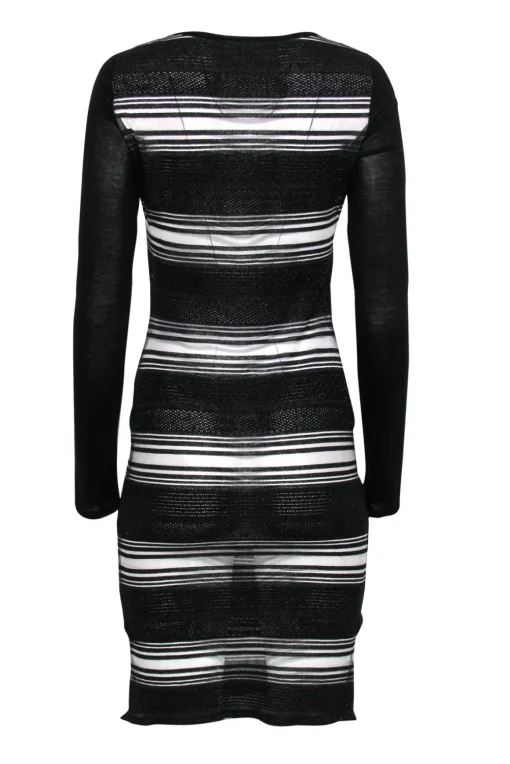 Derek Lam 10 Crosby - Black Sheer Mesh Striped Long Sleeve Dress Sz S