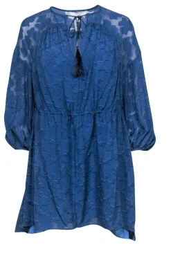 Derek Lam 10 Crosby - Blue Textured Long Sleeve Shift Dress w/ Tassels Sz 00