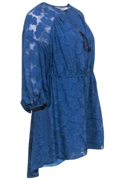Derek Lam 10 Crosby - Blue Textured Long Sleeve Shift Dress w/ Tassels Sz 00