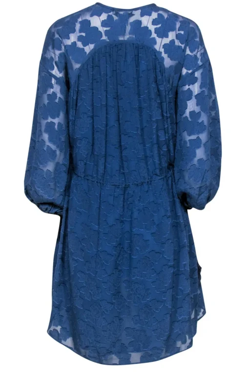 Derek Lam 10 Crosby - Blue Textured Long Sleeve Shift Dress w/ Tassels Sz 00