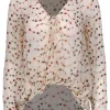 Derek Lam 10 Crosby - Cream, Pink & Olive Floral Print Silk Blouse Sz 0