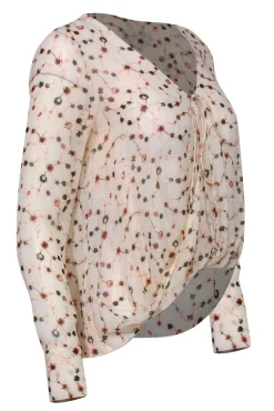 Derek Lam 10 Crosby - Cream, Pink & Olive Floral Print Silk Blouse Sz 0