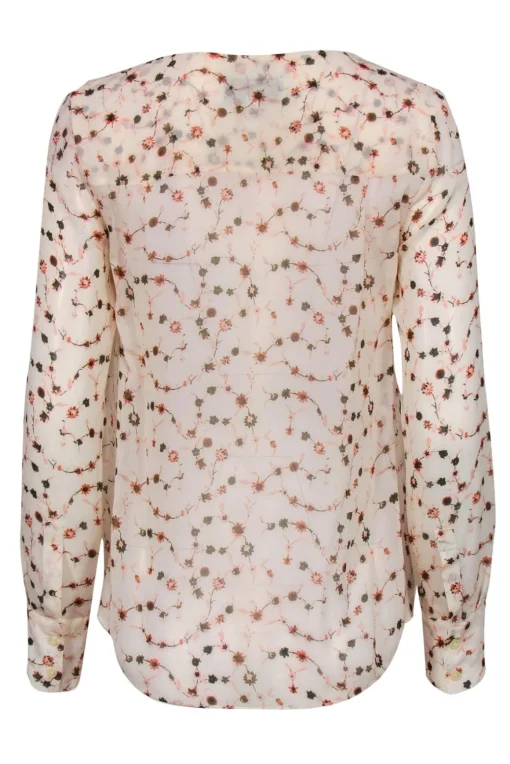 Derek Lam 10 Crosby - Cream, Pink & Olive Floral Print Silk Blouse Sz 0