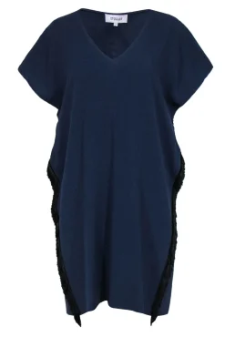 Derek Lam 10 Crosby - Navy Cap Sleeve Sheath Dress w/ Fringe Trim Sz 8