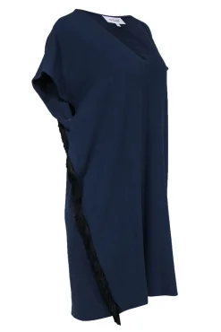 Derek Lam 10 Crosby - Navy Cap Sleeve Sheath Dress w/ Fringe Trim Sz 8