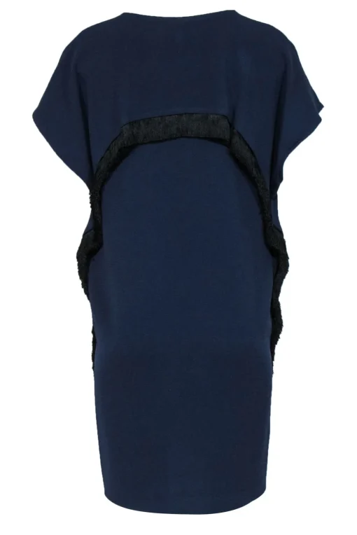 Derek Lam 10 Crosby - Navy Cap Sleeve Sheath Dress w/ Fringe Trim Sz 8