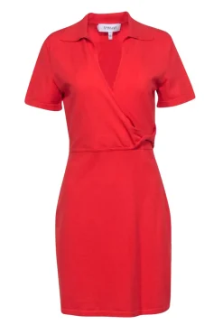Derek Lam 10 Crosby - Orange Short Sleeve Knit Polo Wrap Mini Dress Sz M